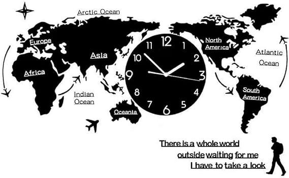 Acrylic World Map Wall Clock Black - Souq Sahara