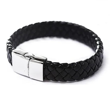 Vintage Men Leather Wristband Braided Magnetic Clasp Bracelet Bangle - Souq Sahara