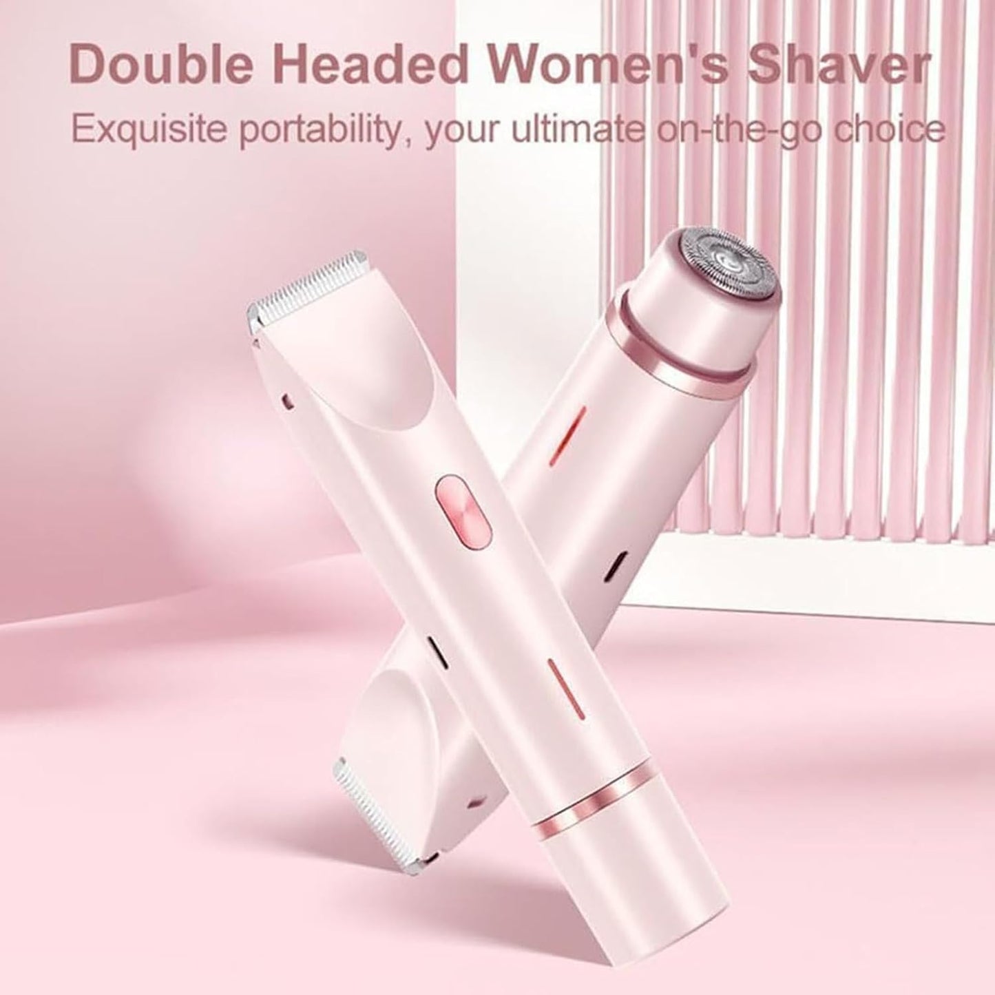 Double Head Shaver & Trimmer - Ipx7 Waterproof Wet & Dry Use (for bikini, underarms, legs, arms, body & face) (مِقَص حلاقة كهربائي ذوا رأسين)