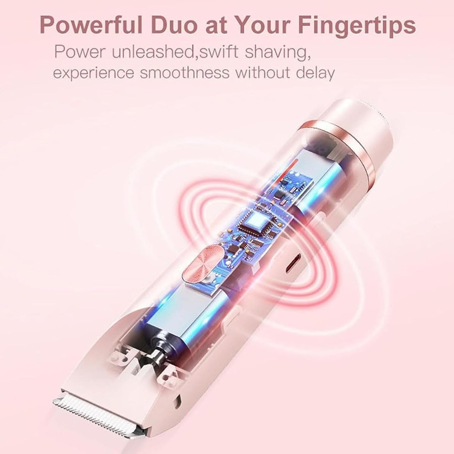 Double Head Shaver & Trimmer - Ipx7 Waterproof Wet & Dry Use (for bikini, underarms, legs, arms, body & face) (مِقَص حلاقة كهربائي ذوا رأسين)