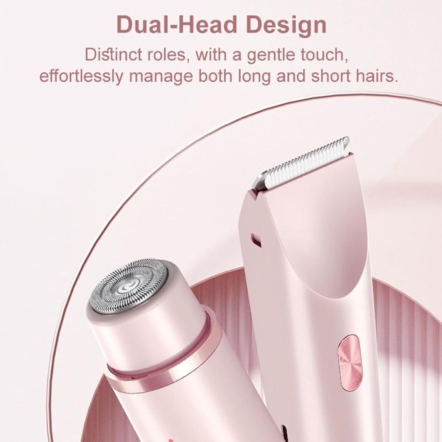Double Head Shaver & Trimmer - Ipx7 Waterproof Wet & Dry Use (for bikini, underarms, legs, arms, body & face) (مِقَص حلاقة كهربائي ذوا رأسين)