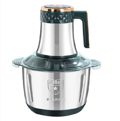 Stainless steel kitchen blender on a white background
