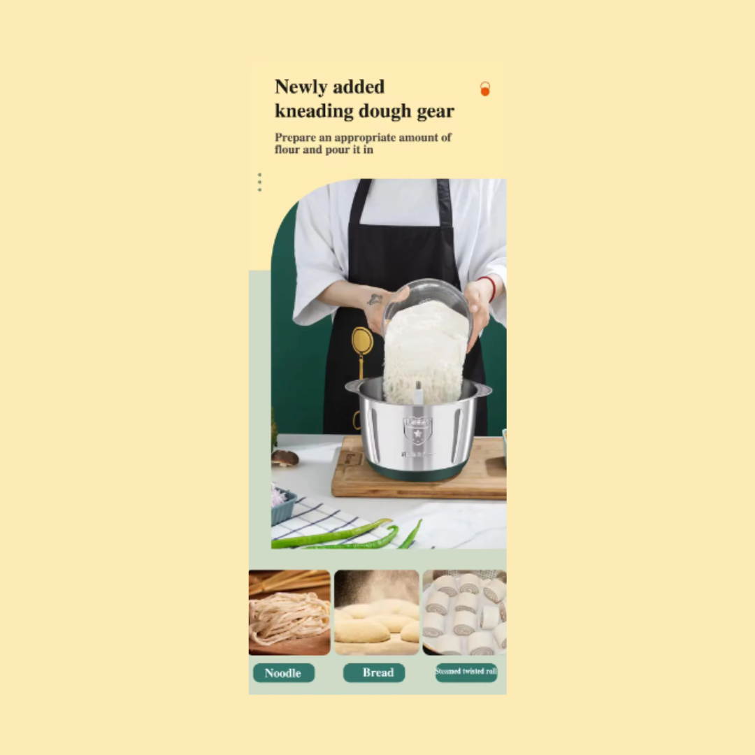 Person kneading dough with a metal bowl on a beige background